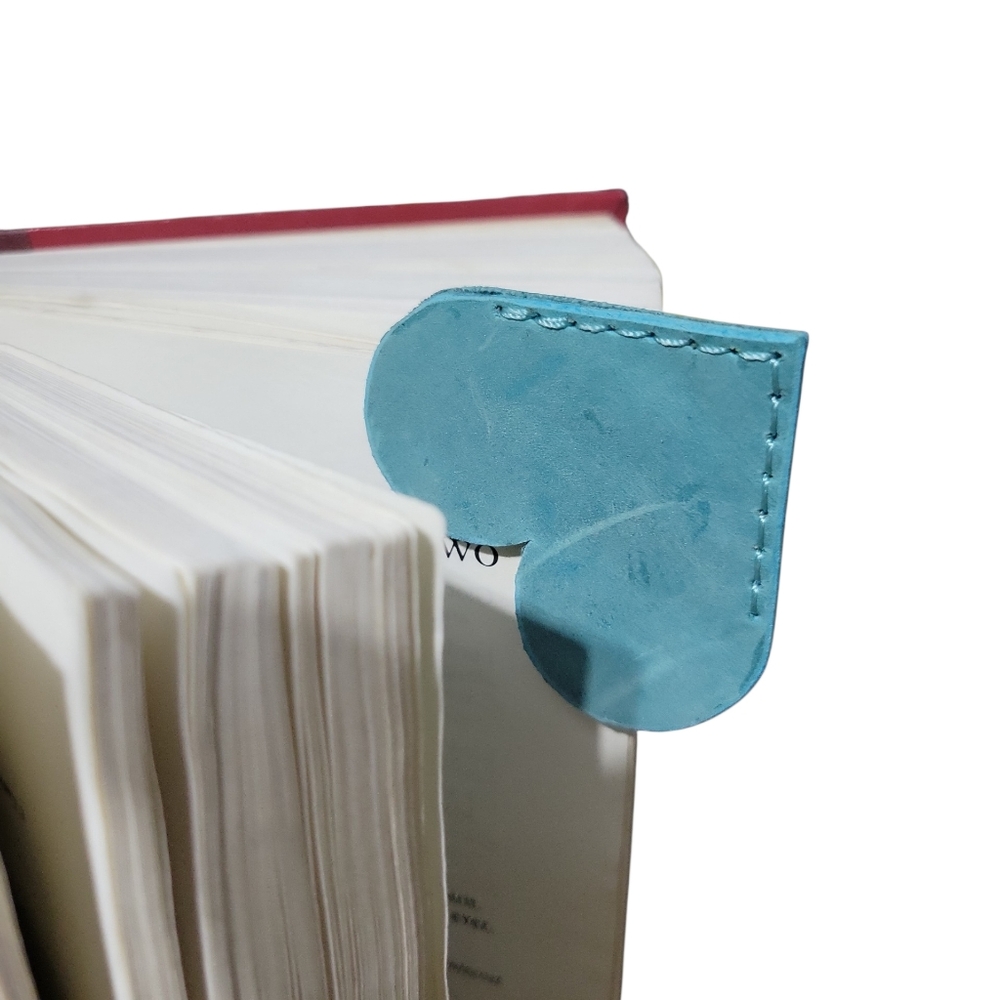 Handcrafted Genuine Leather Bookmark Rustic Blue - Picture 3 of 5